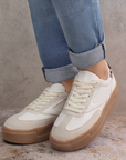 Tenis Beige Blanco Dama Casual Urbano Plataforma Moda Mujer 3280212