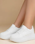 Tenis Blanco Dama Plataforma Gruesa Agujetas Estilo Casual Moda 3280226
