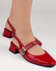 Zapatilla Rojo Estoperoles Ajuste Hebilla Casual Moda Mujer Tacon Bajo 4070065