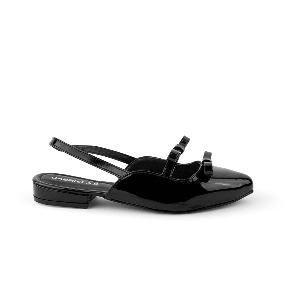 Balerina Negro Talon Descubierto Moños Casual Moda Zapatos Mujer