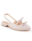 Balerina Beige Talon Descubierto Moños Casual Moda Zapatos Mujer 4070072