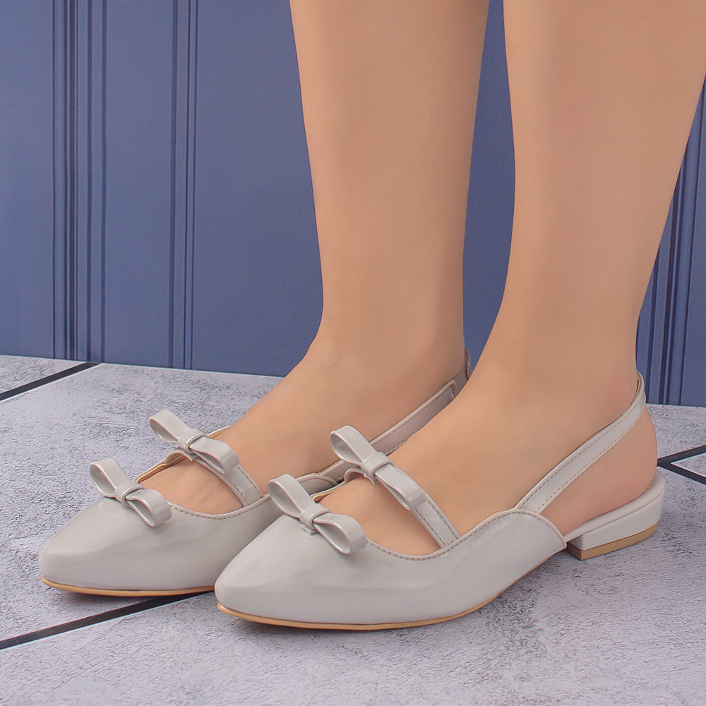 Balerina Beige Talon Descubierto Moños Casual Moda Zapatos Mujer