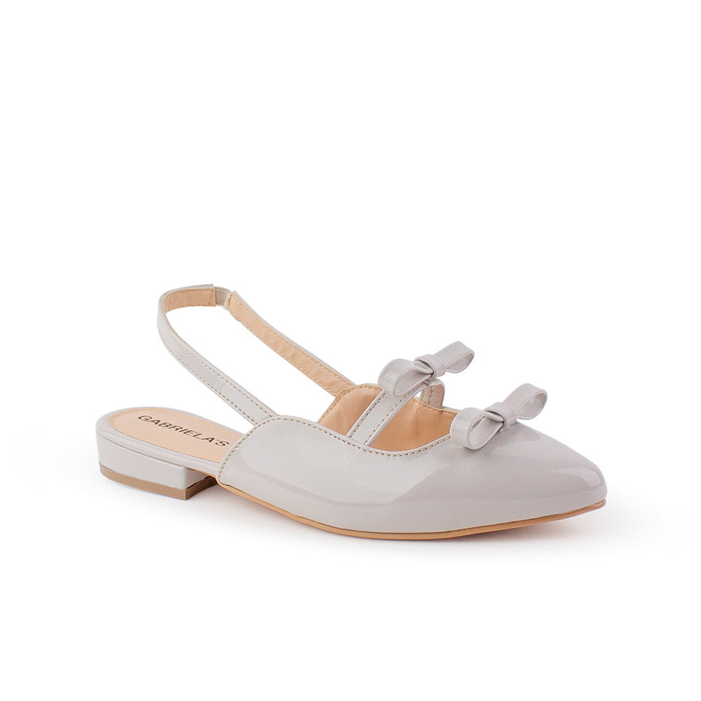 Balerina Beige Talon Descubierto Moños Casual Moda Zapatos Mujer