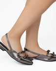 Balerina Gris Talon Descubierto Moños Casual Moda Zapatos Mujer 4070080