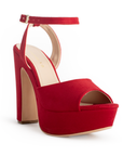 Zapatilla Rojo Mujer Tacón Elegante Punta Abierta Casual Pulsera 3660275