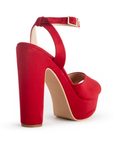 Zapatilla Rojo Mujer Tacón Elegante Punta Abierta Casual Pulsera 3660275
