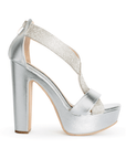 ZAPATILLA PLATA FIESTA DAMA TACÓN ALTO PLATAFORMA TIRAS BRILLOS 3660390