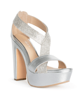 ZAPATILLA PLATA FIESTA DAMA TACÓN ALTO PLATAFORMA TIRAS BRILLOS 3660390