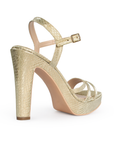 Zapatilla Oro Dama Fiesta Tiras Tacón Moda Mujer 3660395