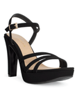 Zapatilla Negro Dama Fiesta Tiras Tacón Moda Mujer 3660398