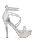 Zapatilla Plata Mujer Tiras Pedreria Tacon Delgado Mujer Casual 3660423