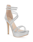 Zapatilla Plata Mujer Tiras Pedreria Tacon Delgado Mujer Casual 3660423