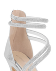 Zapatilla Plata Mujer Tiras Pedreria Tacon Delgado Mujer Casual 3660423