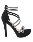 Zapatilla Negro Plata Mujer Tiras Pedreria Tacon Delgado Mujer Casual 3660426
