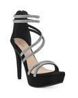 Zapatilla Negro Plata Mujer Tiras Pedreria Tacon Delgado Mujer Casual 3660426