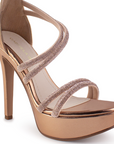 Zapatilla Oro Rosa Mujer Tiras Pedreria Tacon Delgado Mujer Casual 3660442