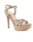 Zapatilla Maquillaje Oro Rosado Elegante Dama Tiras Brillos Hebilla Tacon Delgado 3660454