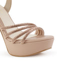 Zapatilla Maquillaje Oro Rosado Elegante Dama Tiras Brillos Hebilla Tacon Delgado 3660454
