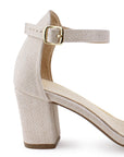 Zapatilla Beige Dama Tacón Bajo Cuadrado Casual Pulsera Ajuste 4500173