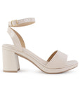 Zapatilla Beige Casual Mujer Tacon Ancho Punta Cuadrada Pulsera 4500189