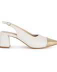 Zapatilla Beige Oro Destalonada Puntal Tacon Acampanado Moda Mujer 3201254