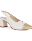Zapatilla Beige Oro Destalonada Puntal Tacon Acampanado Moda Mujer 3201254