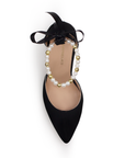 Zapatilla Negro Mujer Elegante Pulsera Perlas Stiletto Casual Dama 3201299