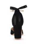 Zapatilla Negro Mujer Elegante Pulsera Perlas Stiletto Casual Dama 3201299