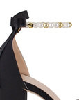 Zapatilla Negro Mujer Elegante Pulsera Perlas Stiletto Casual Dama 3201299