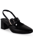 Zapatilla Negro Mujer Moda Tacon Cuadrado Punta Cuadrada Pulsera 3201300