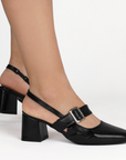 Zapatilla Negro Mujer Moda Tacon Cuadrado Punta Cuadrada Pulsera 3201300