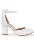 Zapatilla Blanco Mujer Elegante Pulsera Perlas Stiletto Casual Dama 3201307