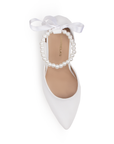 Zapatilla Blanco Mujer Elegante Pulsera Perlas Stiletto Casual Dama 3201307