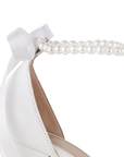 Zapatilla Blanco Mujer Elegante Pulsera Perlas Stiletto Casual Dama 3201307