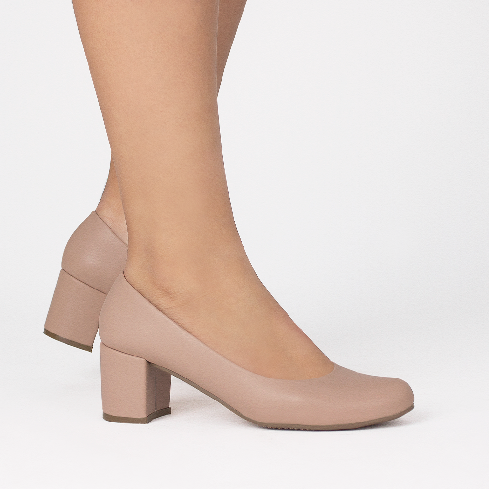 Tacon Grueso Zapatos Punta Redonda Zapatilla Maquillaje Mujer