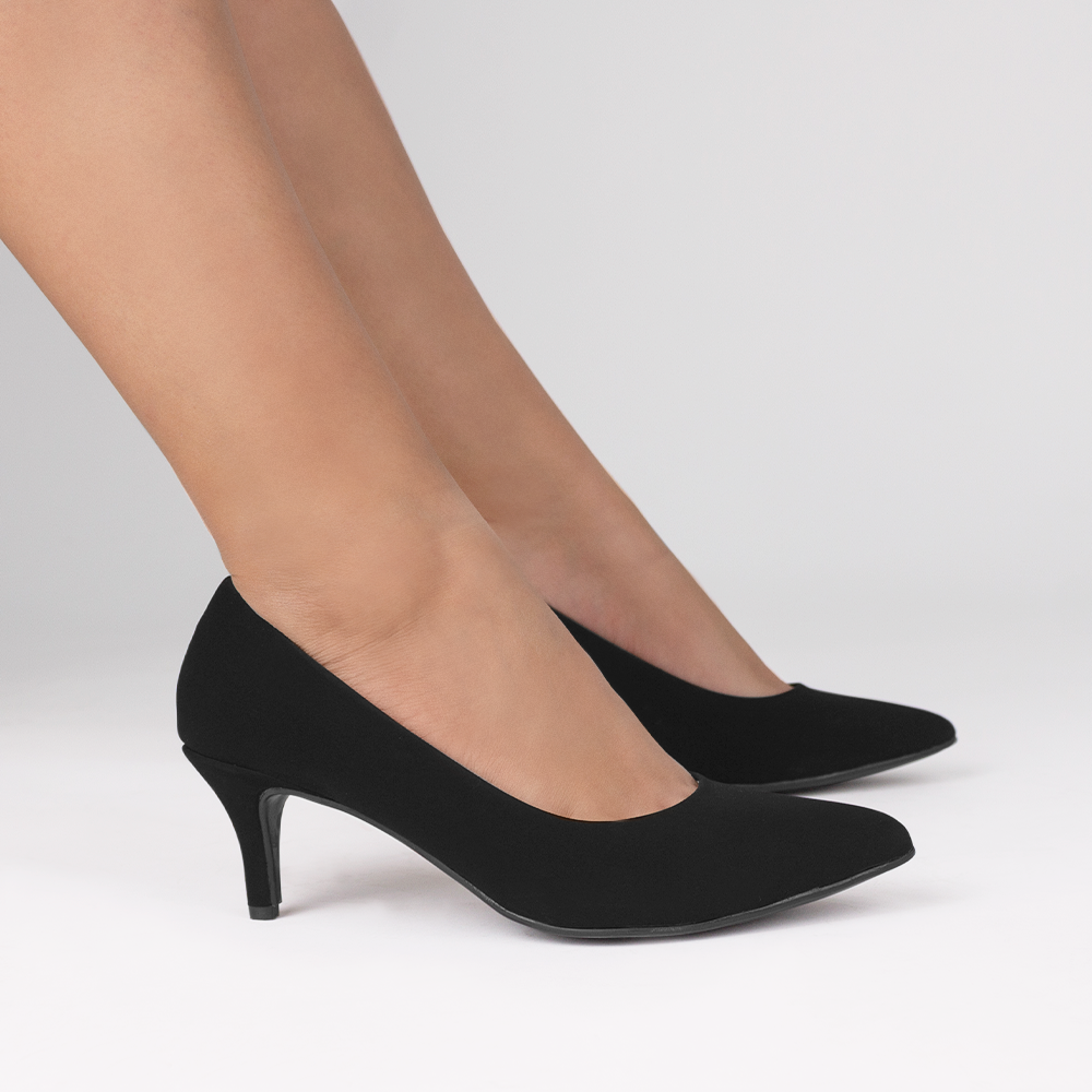 Zapatilla Negro Dama Stiletto Casual Tacon Bajo Puntal Moda Mujer