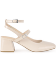 Zapatilla Beige Dama Tacon Cuadrado Bajo Doble Correa Moda Mujer 3201339
