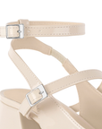 Zapatilla Beige Dama Tacon Cuadrado Bajo Doble Correa Moda Mujer 3201339