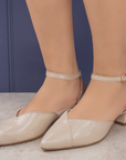 Zapatilla Beige Mujer Casual Tacon Bajo Ancho Puntal Pulsera Moda 3201359