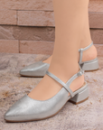 Zapatilla Plata Mujer Elegante Puntal Tacon Bajo Moda Dama 3201360