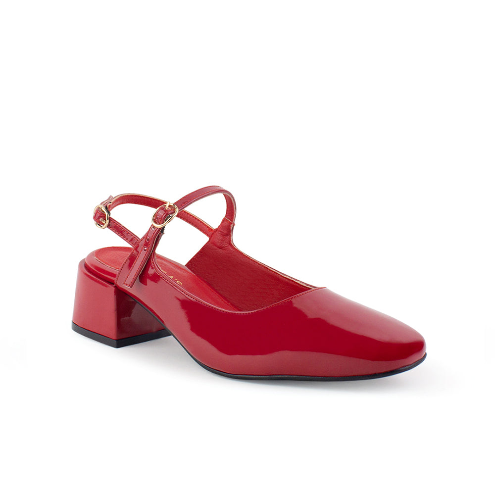 Zapatilla Rojo Dama Tacon Bajo Punta Cuadrada Elegante Zapato