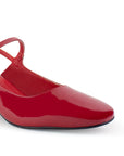 Zapatilla Rojo Dama Tacon Bajo Punta Cuadrada Elegante Zapato 3201367