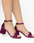 Zapatilla Vino Plata Dama Tacón Bajo Grueso Tira Gruesa Brillo Elegante 3201396