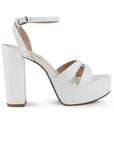 Zapatilla Blanco Fiesta Tiras Cruzadas Tacon Ancho Alto Elegante 3201421