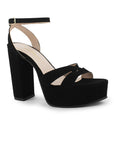 Zapatilla Negro Fiesta Tiras Cruzadas Tacon Ancho Alto Elegante 3201422