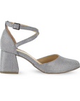 Zapatilla Plata Mujer Tacon Acampanado Moda Puntal Formal Casual 2640096