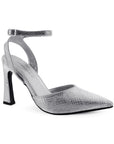 Zapatilla Plata Puntal Dama Tacon Delgado Pulsera Moda Formal 2000105