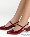 Zapatilla Rojo Mujer Tacon Bajo Ancho Ajuste Hebilla Elegante 2000138