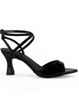 Zapatilla Negro Tacon Mujer Tiras Tobillo Puntal Descubierto Moda 2000152