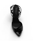Zapatilla Negro Tacon Mujer Tiras Tobillo Puntal Descubierto Moda 2000152
